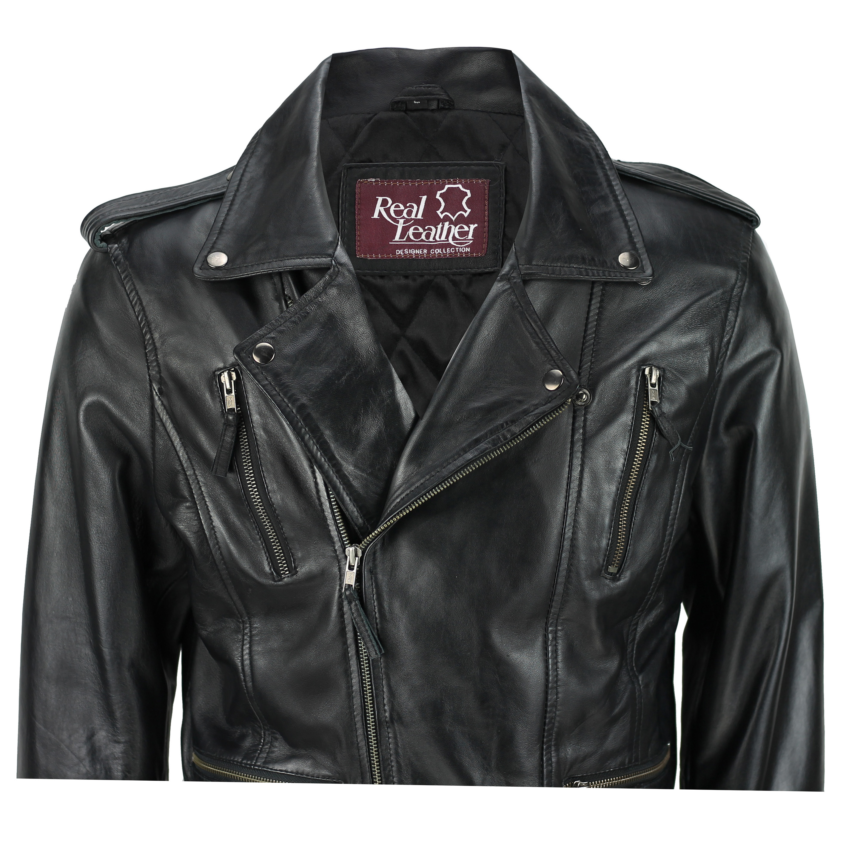 Mens Black Soft Real Leather Motorcycle Cross Zipped Vintage Fitted Biker Jacket Ebay 